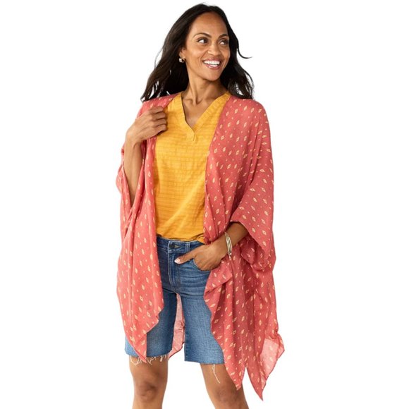 NWT SONOMA ZUMO GEO TACKED RUANA (CORAL & YELLOW / OS) - Picture 1 of 15